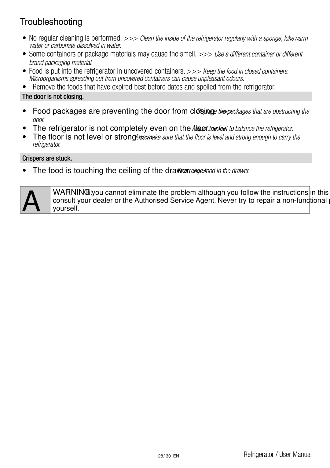 Beko ASP341S, ASN541S, ASN541B, ASP341B, ASN541X manual Door is not closing 