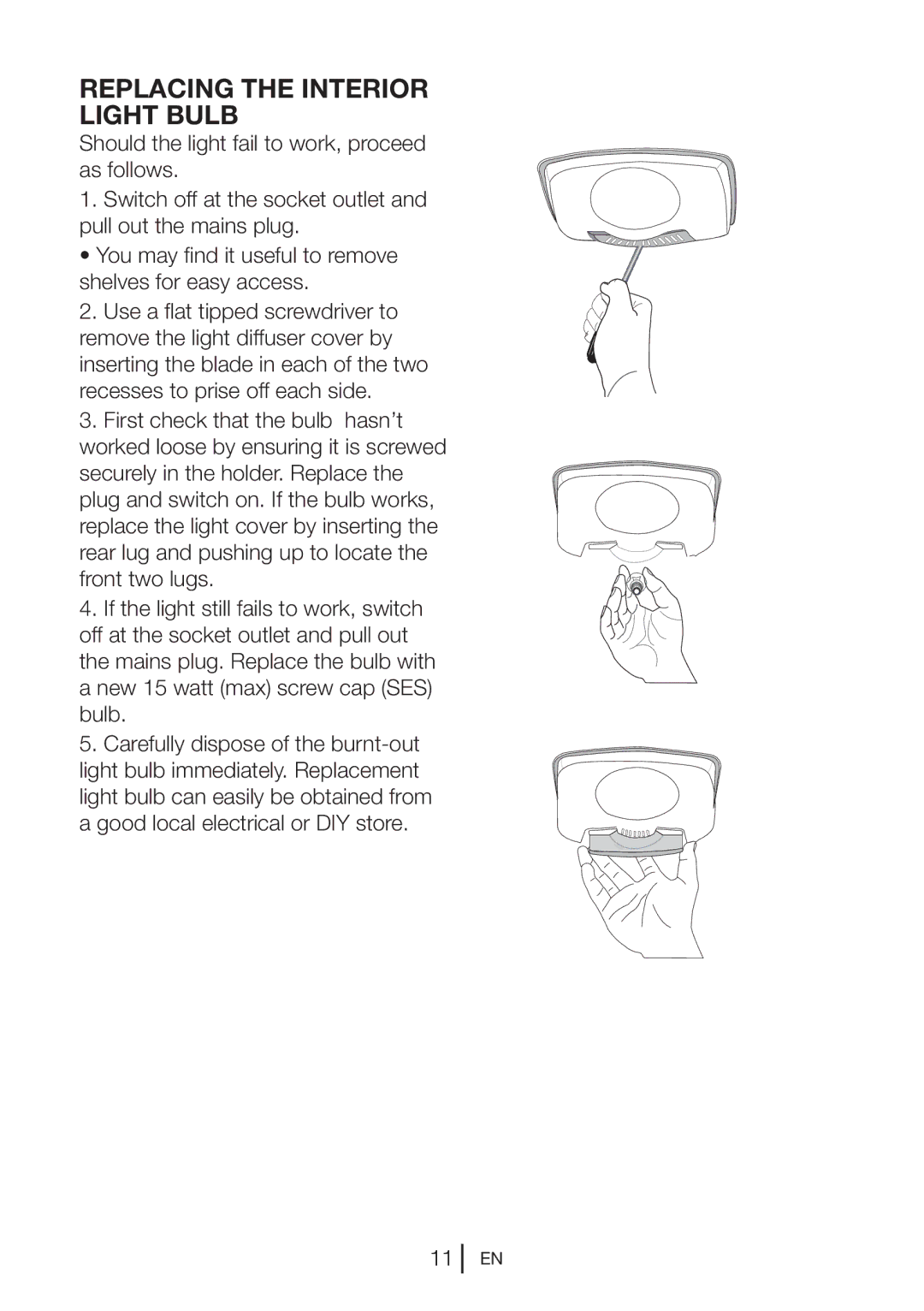 Beko BC502 manual Replacing the Interior Light Bulb 