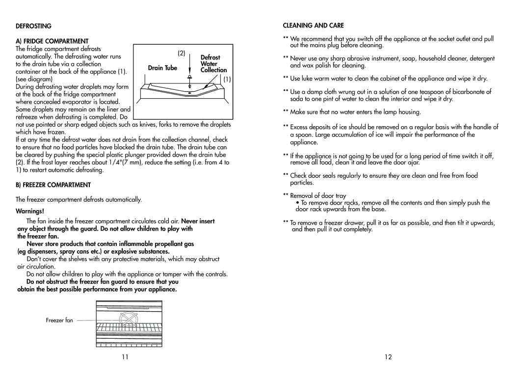 Beko BC50F manual Defrosting Fridge Compartment, Freezer Compartment 