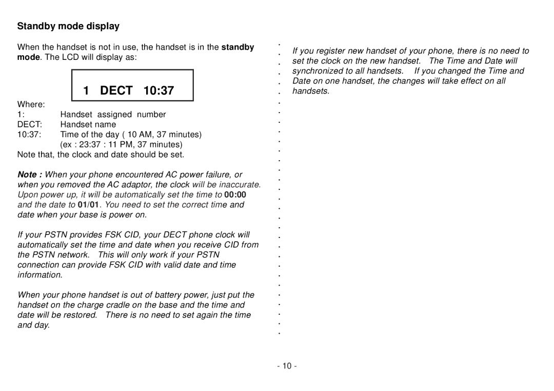 Beko BD 220 user manual Dect, Standby mode display 