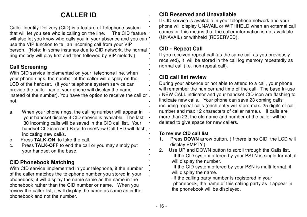 Beko BD 220 user manual Caller ID 