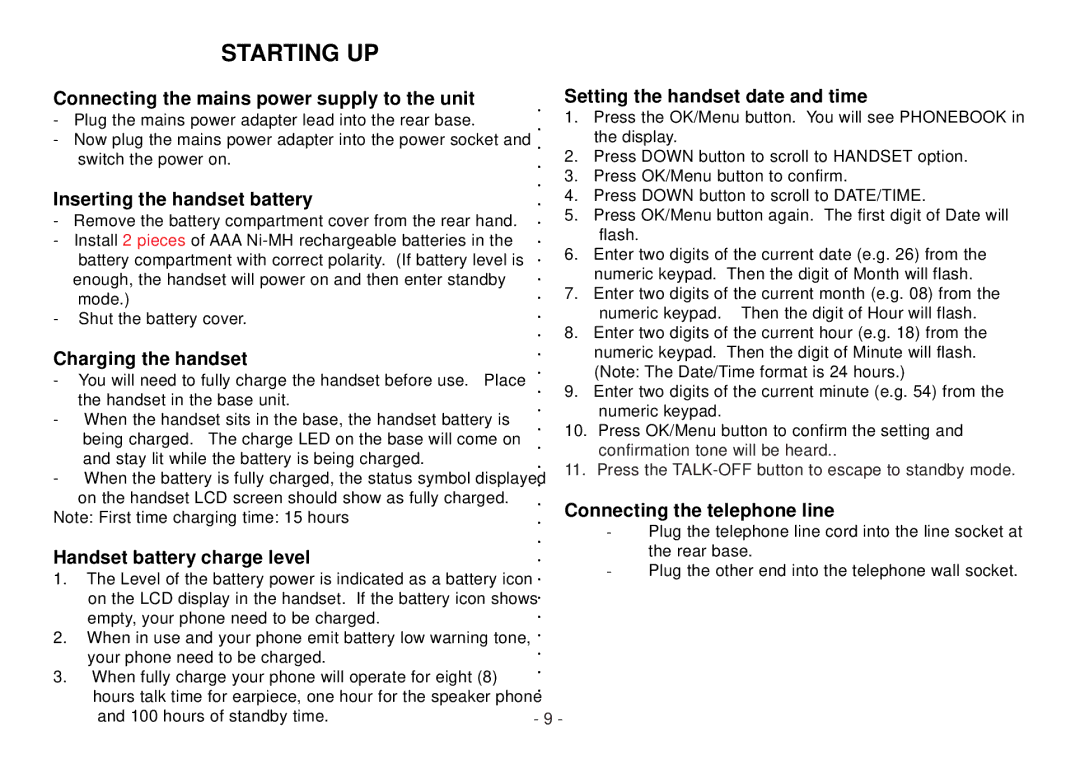 Beko BD 220 user manual Starting UP 