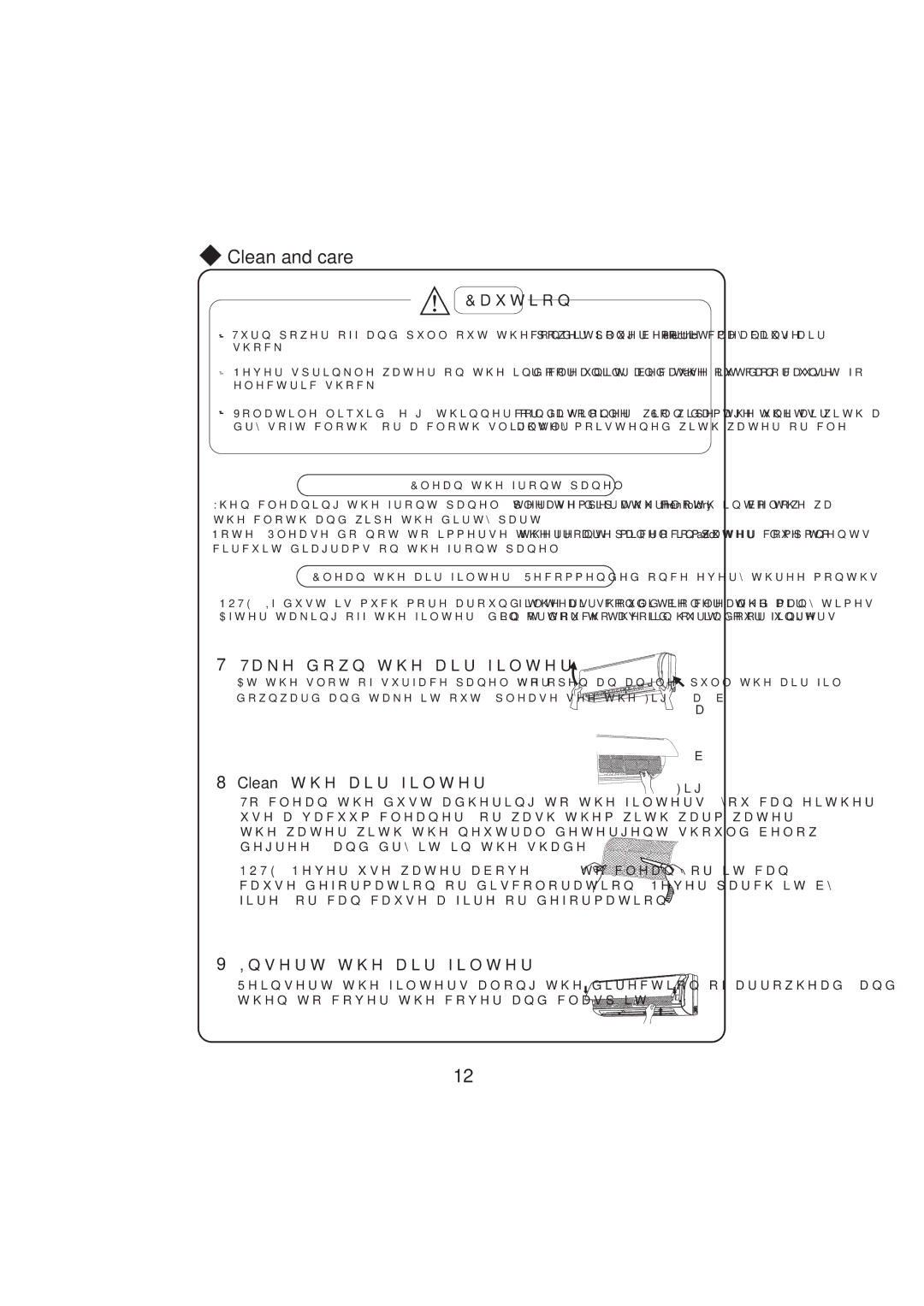 Beko BK 2600 and BK 3500 user manual Dxwlrq, 7DNHGRZQWKHDLUILOWHU, CleanWKHDLUILOWHU, QvhuwWkhDluIlowhu 