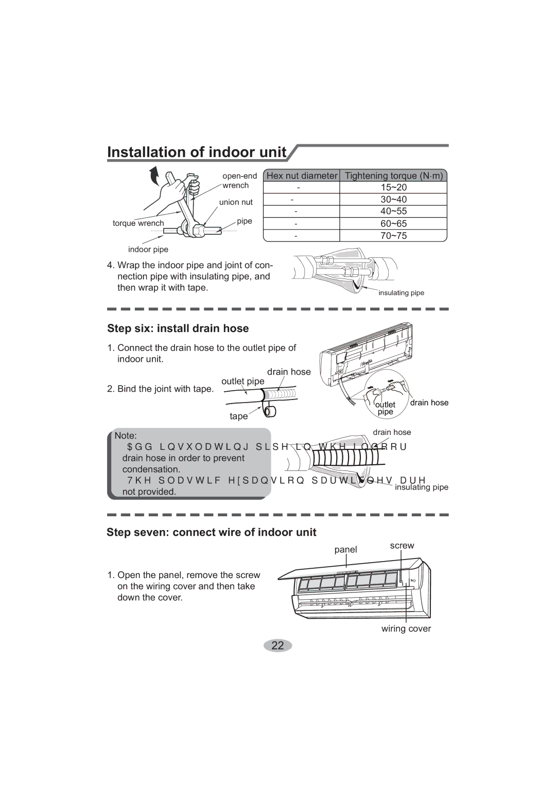 Beko BK 6300, BK 5200 user manual Step six install drain hose, Step seven connect wire of indoor unit 