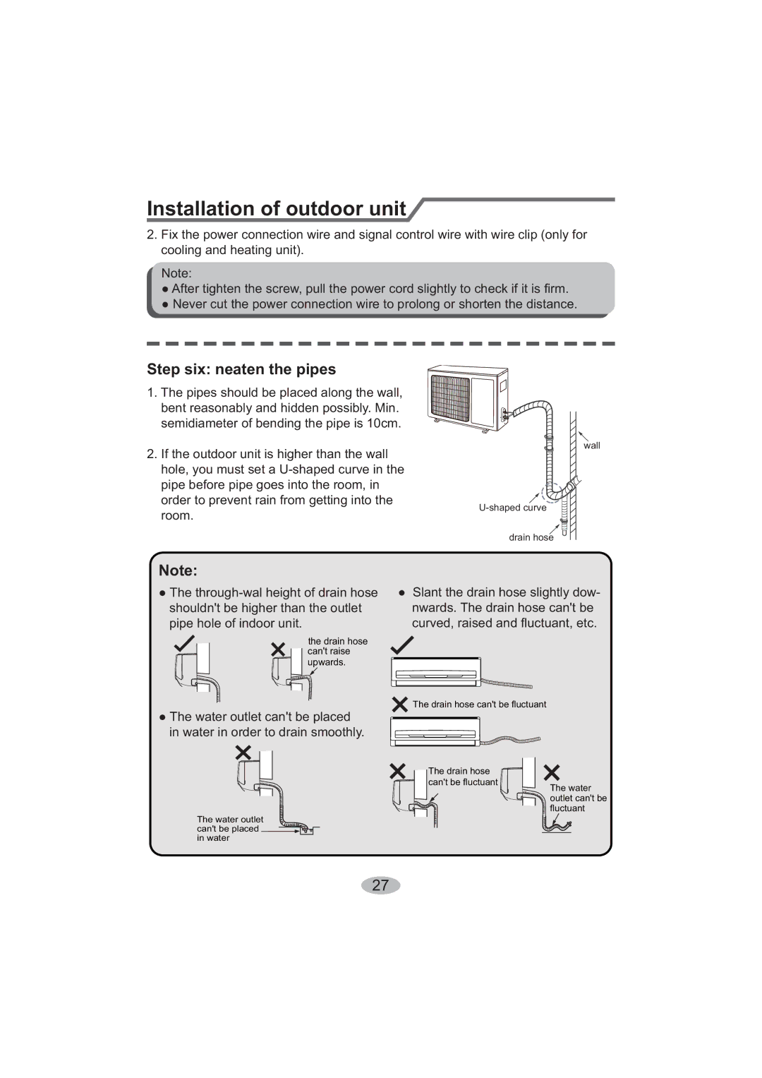 Beko BK 5200, BK 6300 user manual Step six neaten the pipes, Pipe hole of indoor unit 