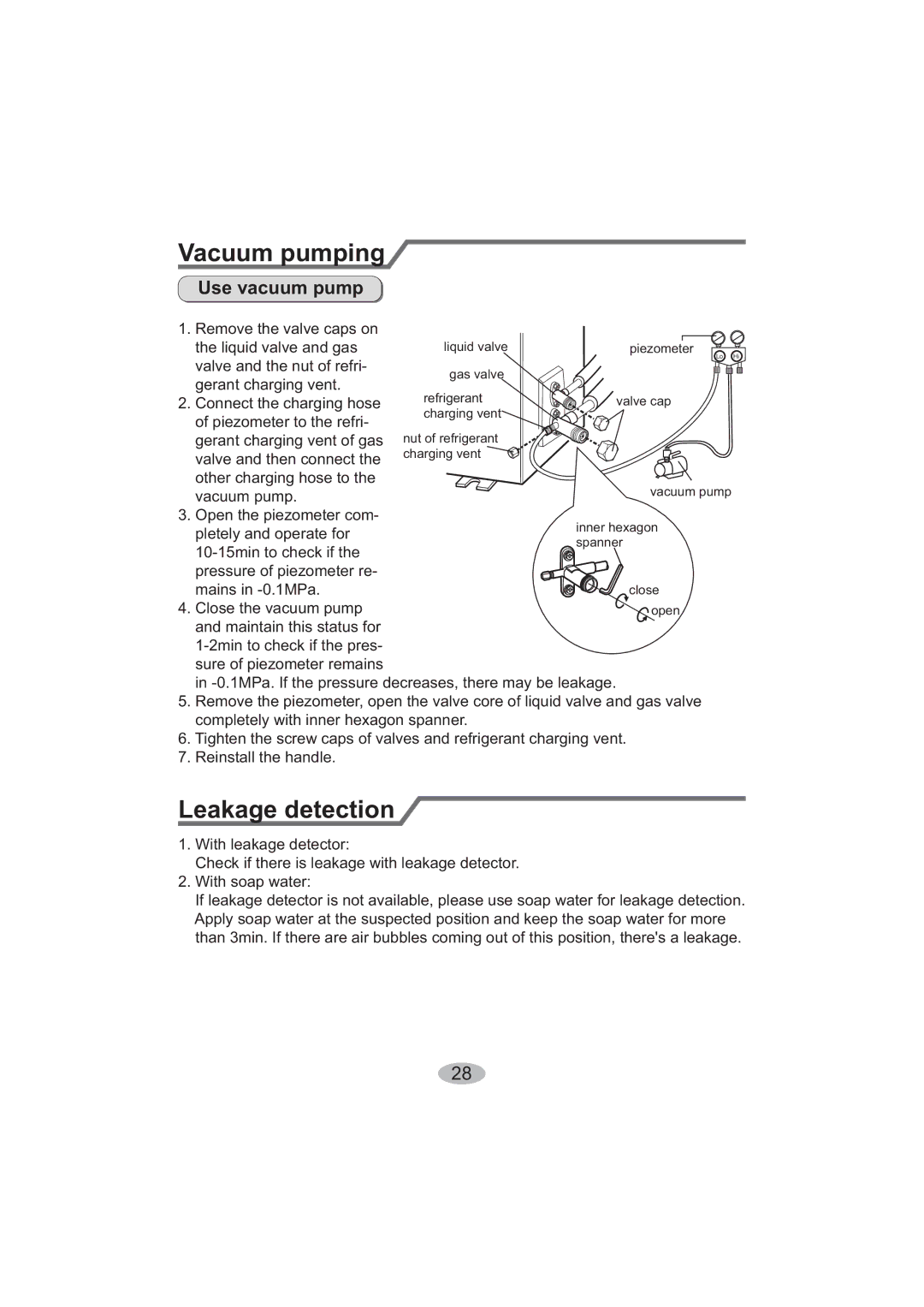 Beko BK 6300, BK 5200 user manual Vacuum pumping, Leakage detection, Use vacuum pump 