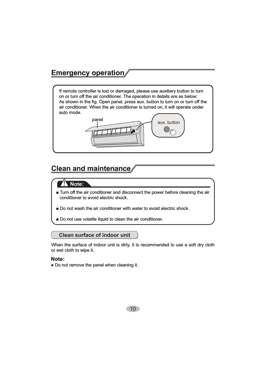 Beko BK 6300, BK 5200 user manual Emergency operation, Clean and maintenance, Clean surface of indoor unit 