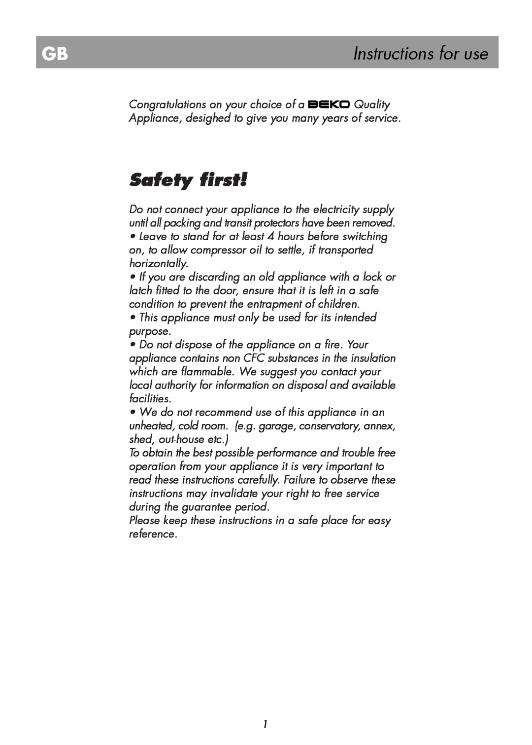 Beko BK 7641 T manual Safety first, Instructions for use 