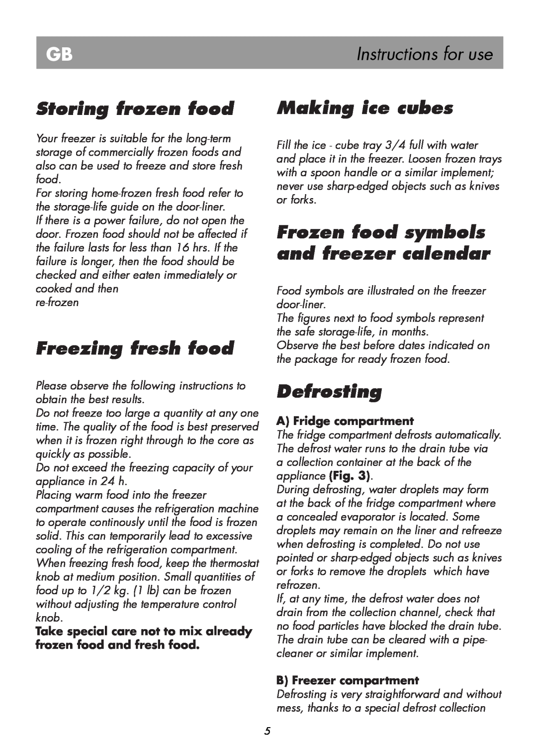 Beko BK 7641 T manual Storing frozen food, Freezing fresh food, Making ice cubes, Frozen food symbols and freezer calendar 