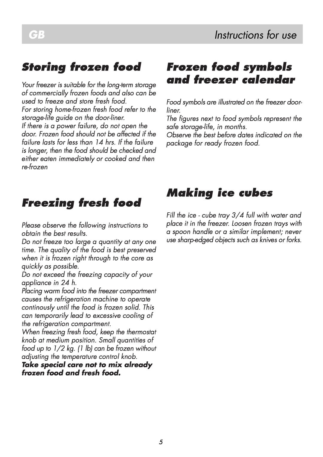 Beko BK 8182 manual Storing frozen food, Frozen food symbols and freezer calendar, Freezing fresh food, Making ice cubes 