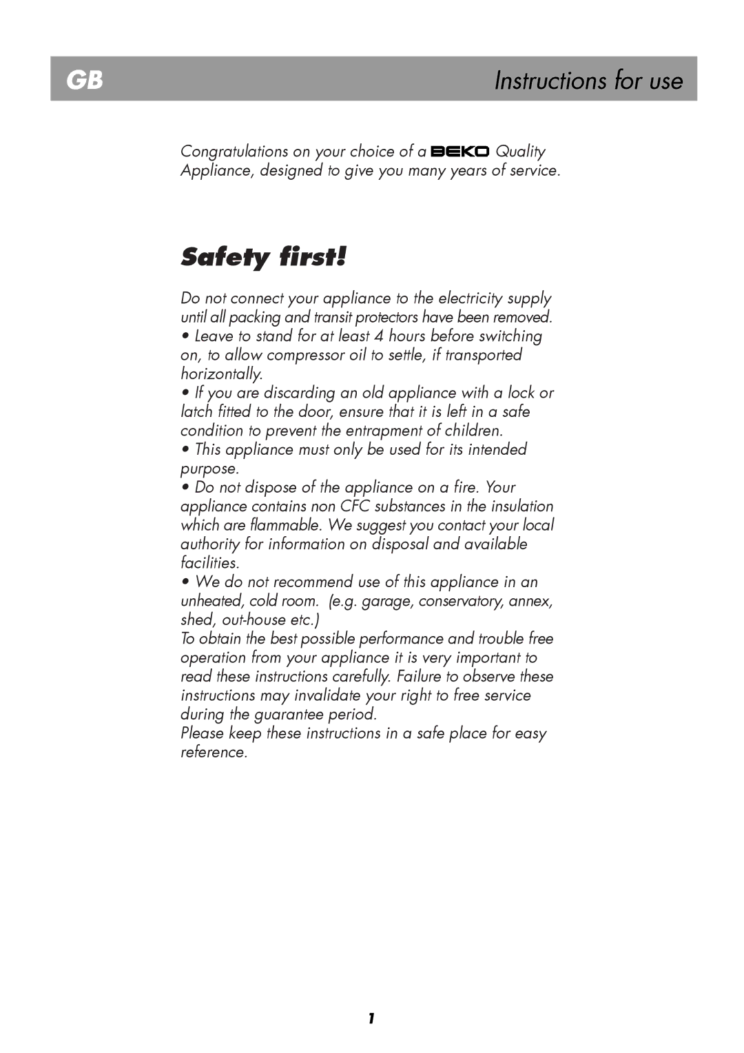 Beko BK 8192 PLUS manual Instructions for use, Safety first 