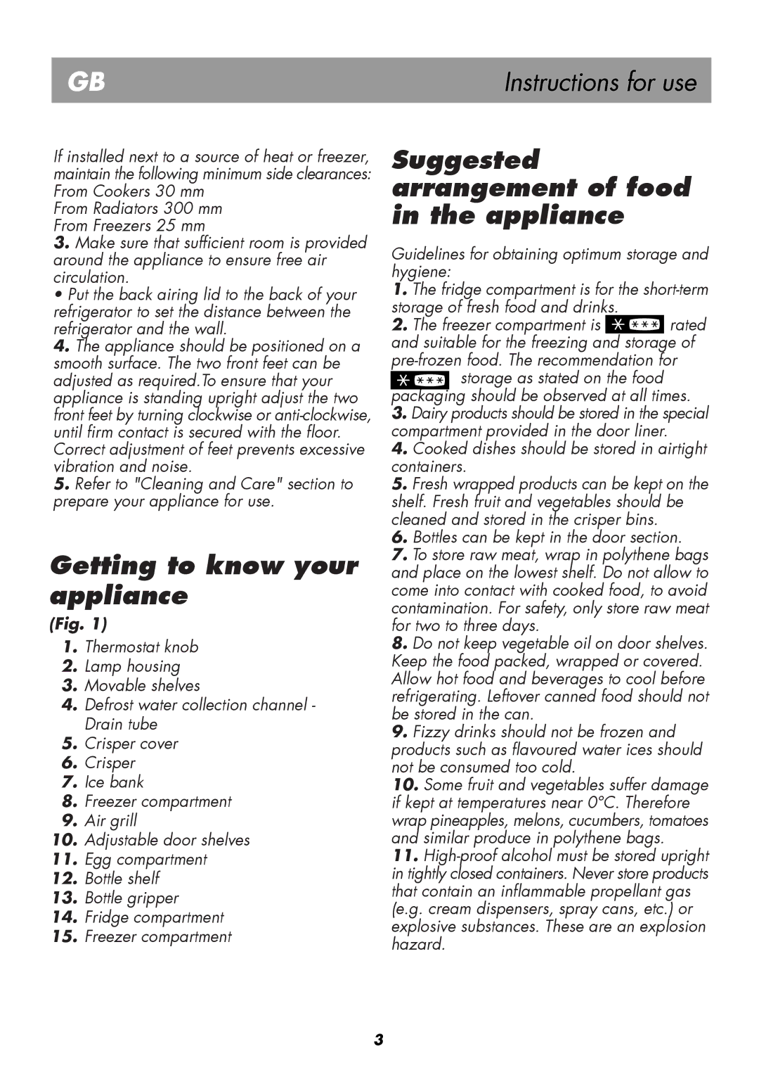 Beko BK 8192 PLUS manual Getting to know your appliance, Suggested arrangement of food in the appliance 