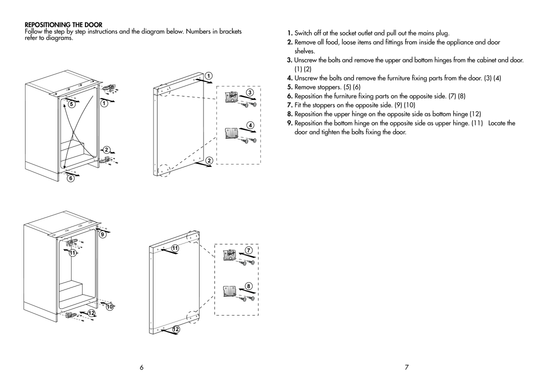 Beko BL21, BL20 manual Repositioning The Door 