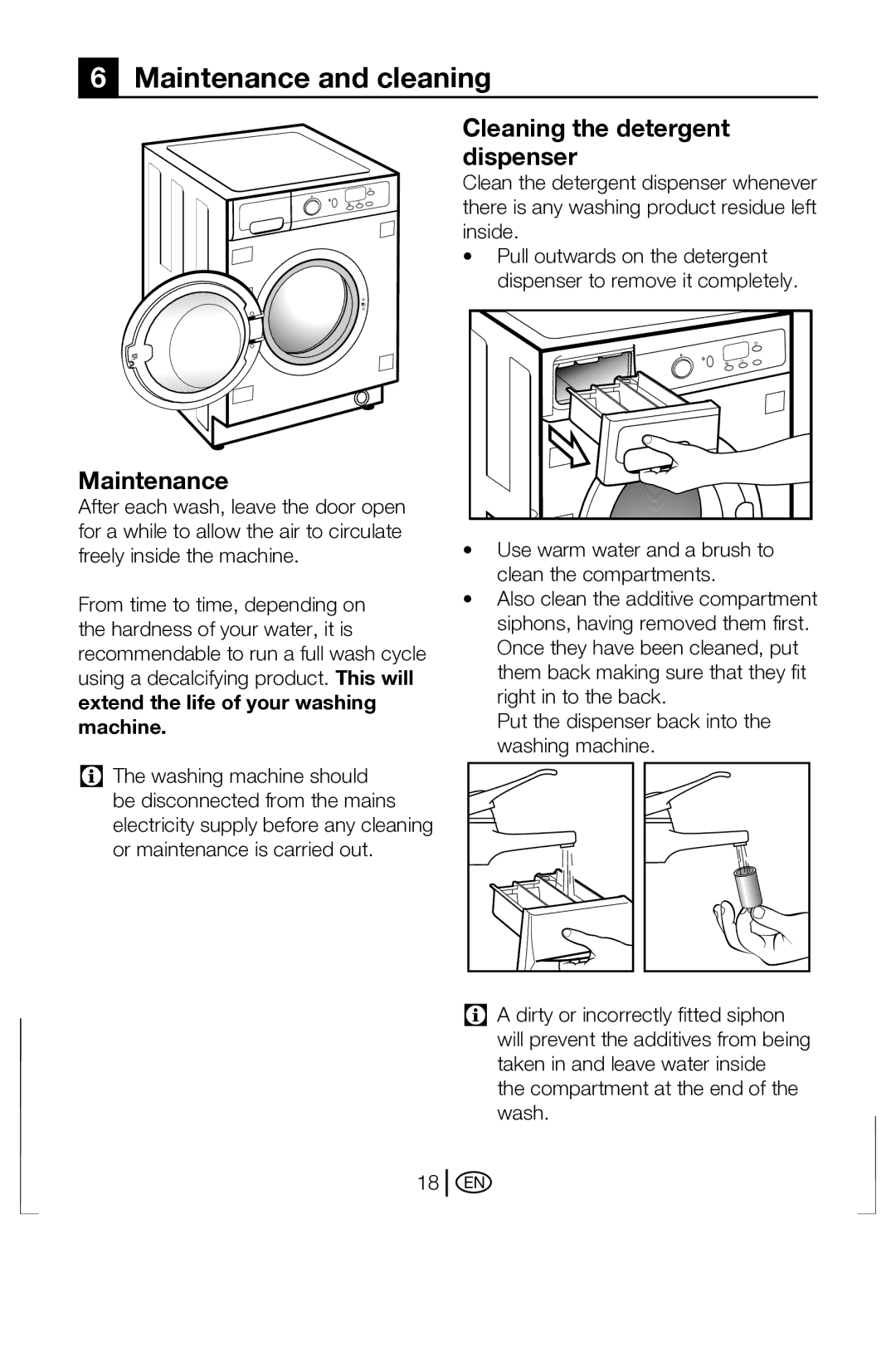 Beko BWD 6421 manual Maintenance and cleaning, Cleaning the detergent dispenser 