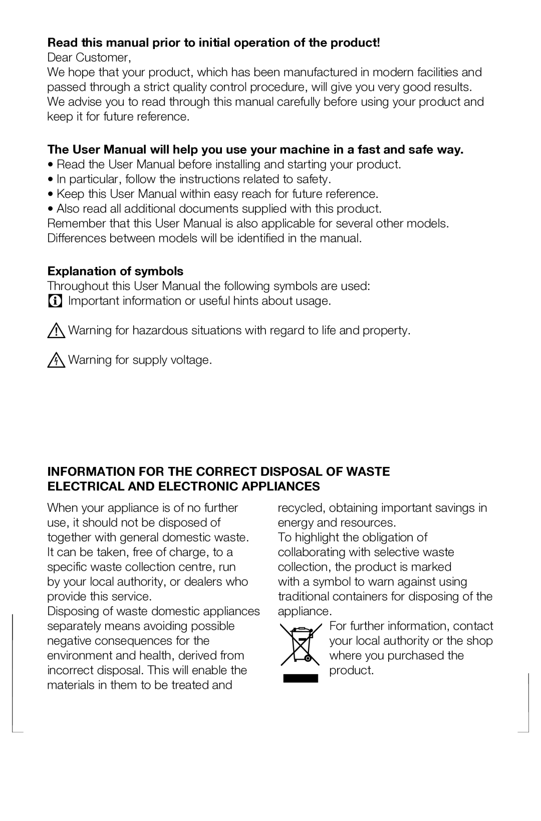 Beko BWD 6421 manual Explanation of symbols 