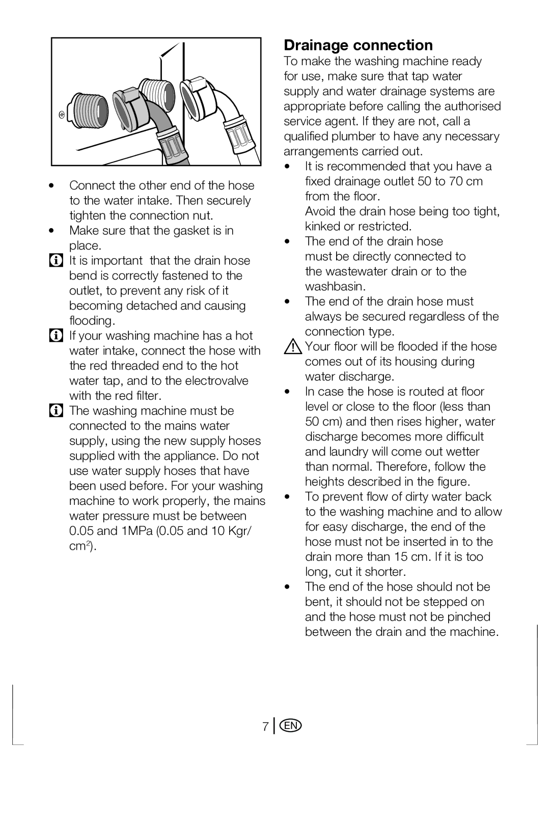 Beko BWD 6421 manual Drainage connection 