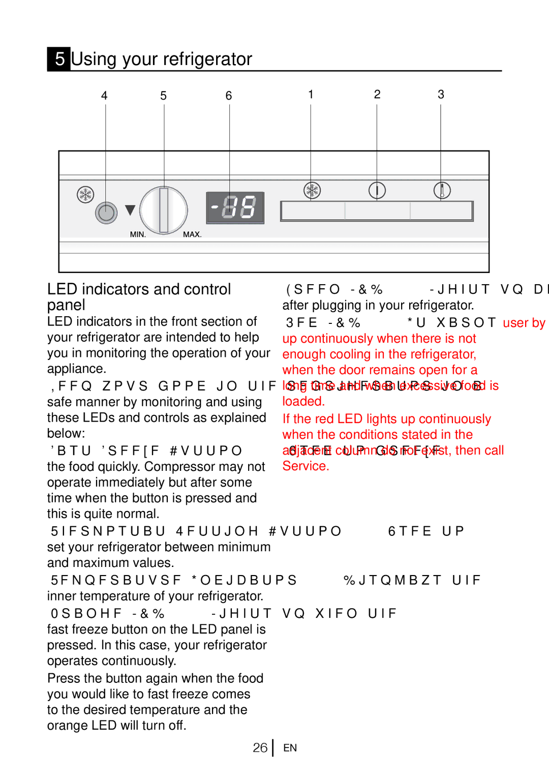 Beko BZ 77F manual Using your refrigerator, LED indicators and control panel 