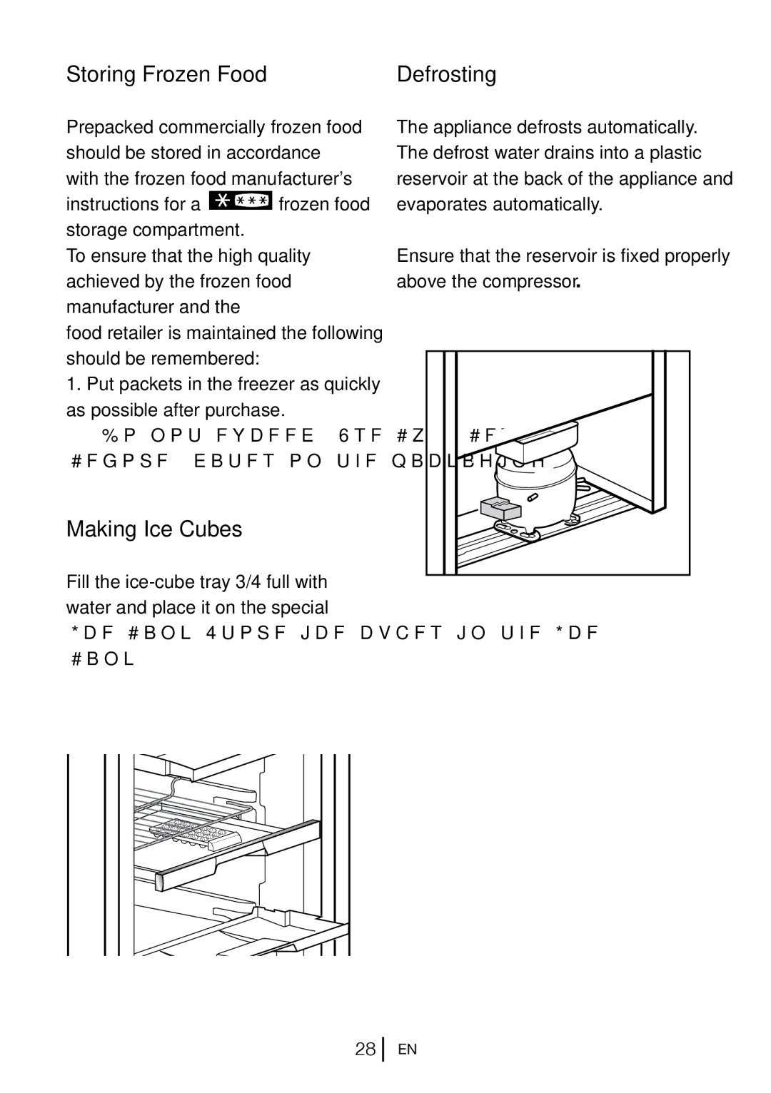 Beko BZ 77F manual Storing Frozen Food Defrosting, Making Ice Cubes 