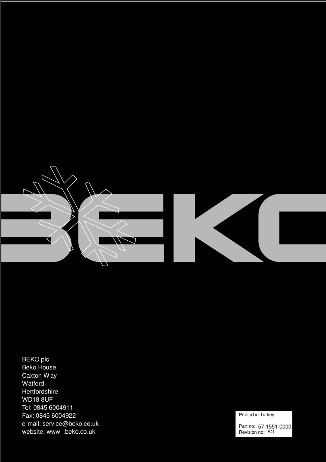 Beko BZ 77F manual Part no 57 1551 