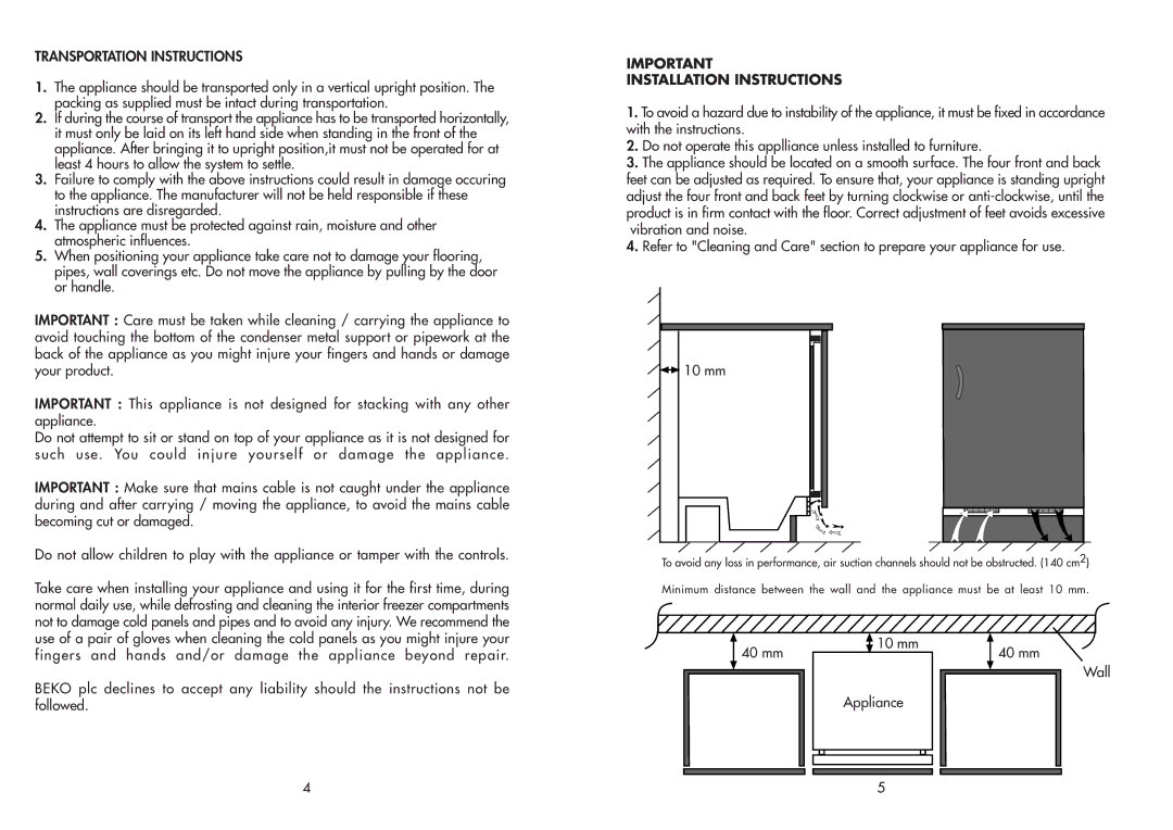 Beko BZ30 manual Installation Instructions 