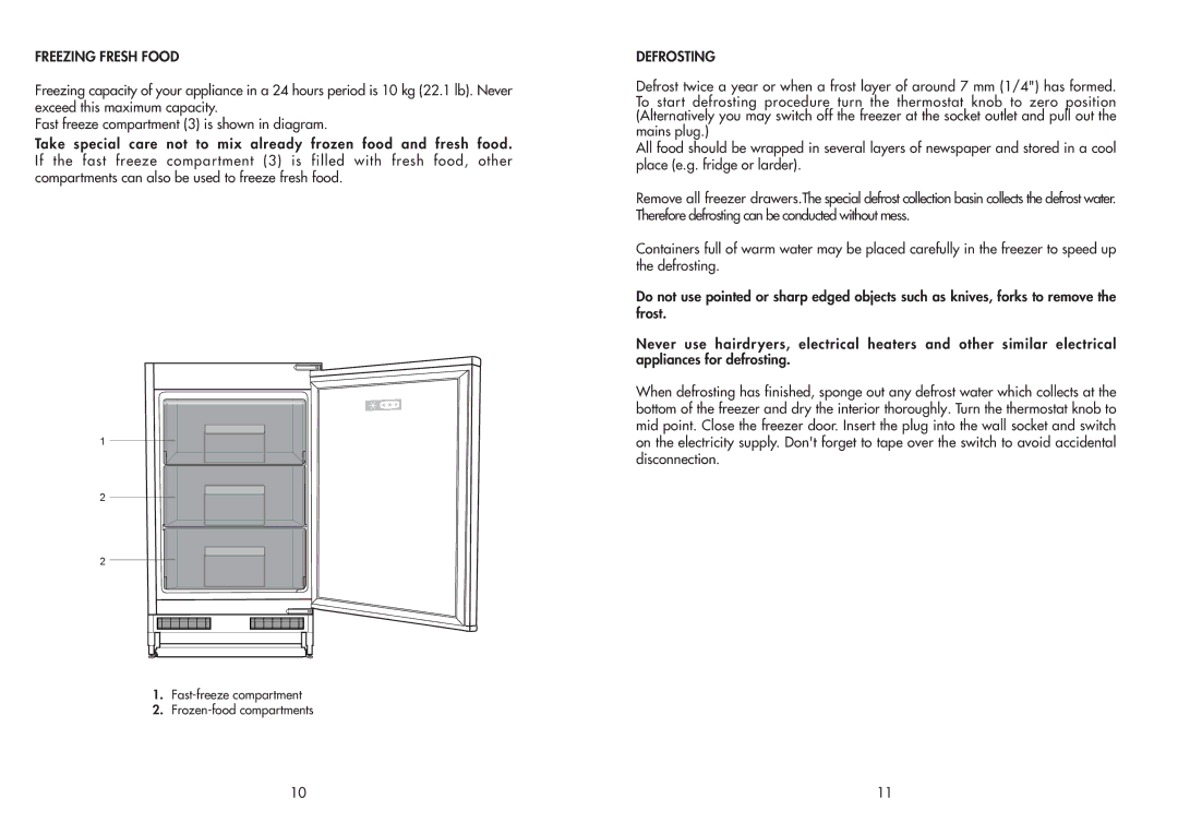 Beko BZ30 manual Fast-freeze compartment Frozen-food compartments 