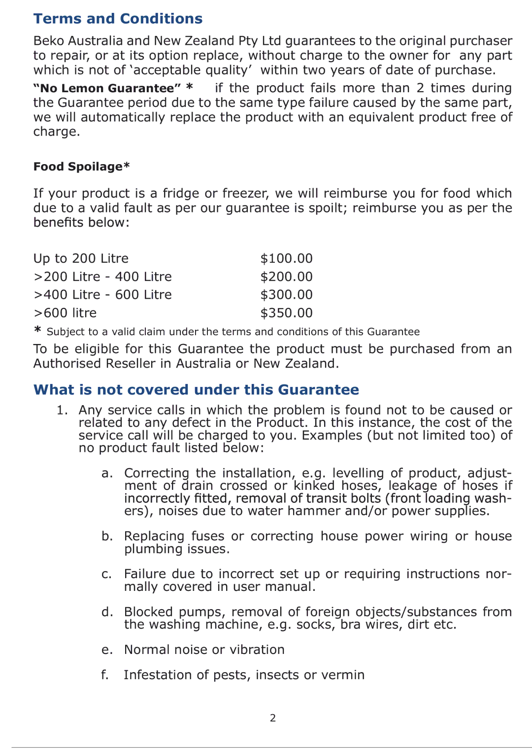 Beko CCB 5140 XA user manual Terms and Conditions 