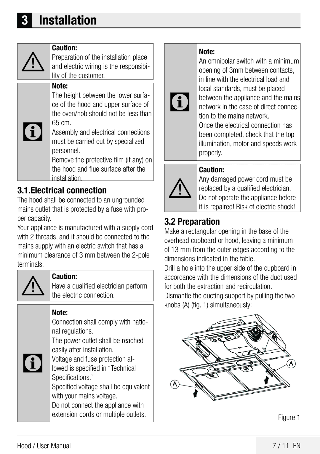 Beko CCB 5140 XA Installation, Electrical connection, Preparation, Connection shall comply with natio- nal regulations 