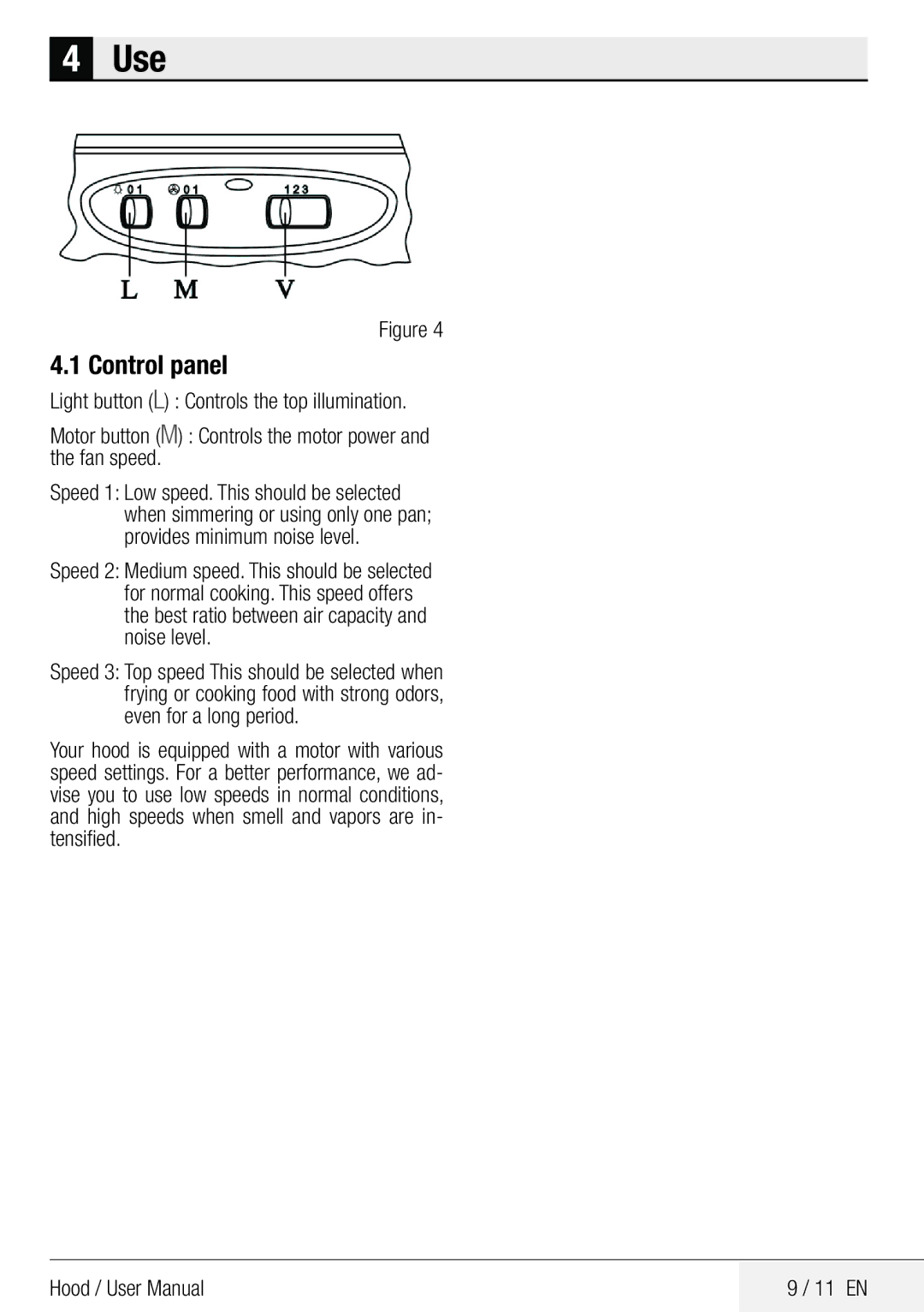 Beko CCB 5140 XA user manual Use, Control panel 