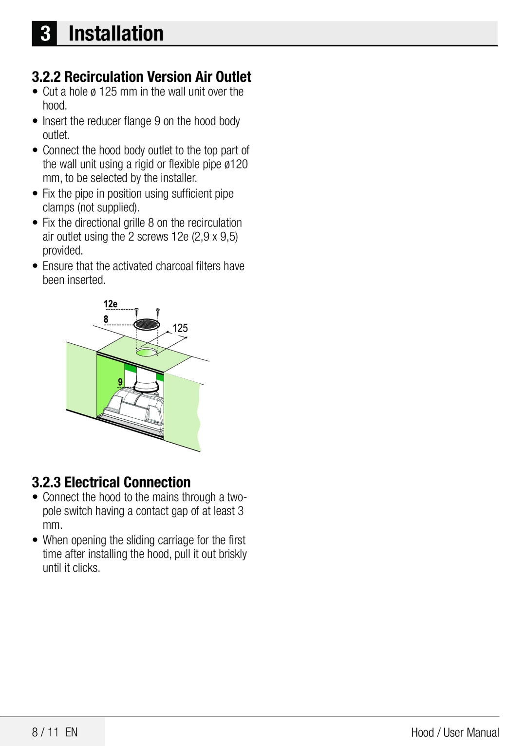 Beko CCB 7140 XA user manual Recirculation Version Air Outlet, Electrical Connection 