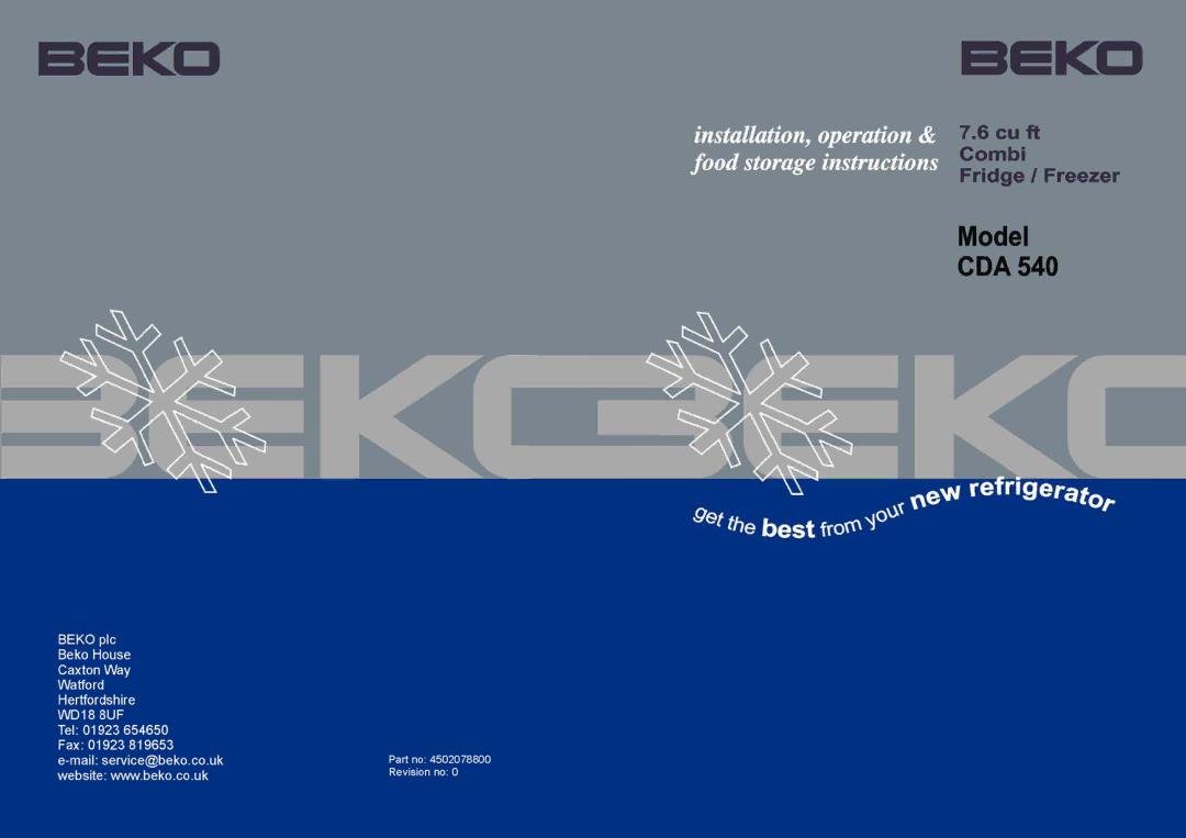 Beko CDA 540 manual 