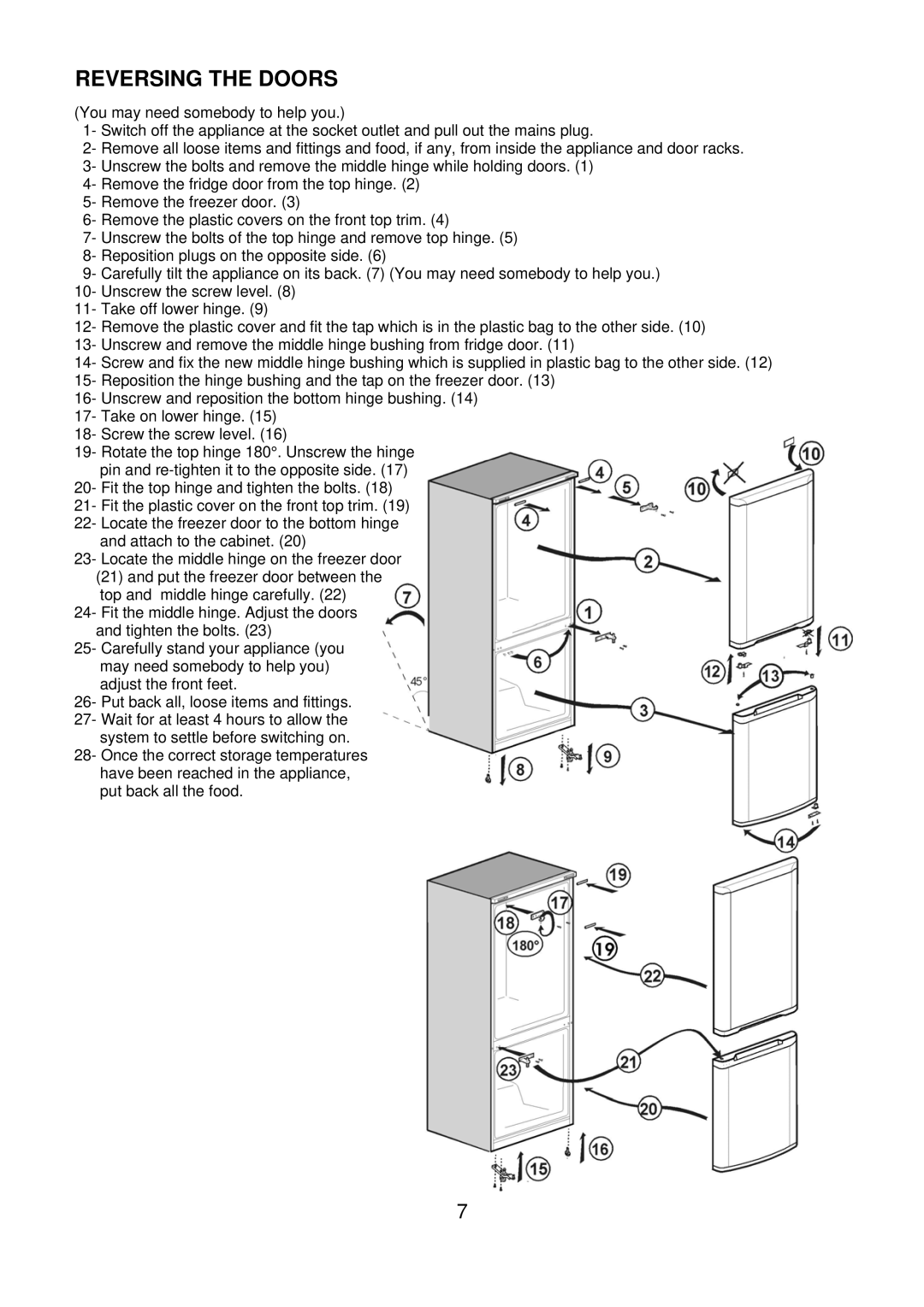 Beko CDA 540 manual Reversing the Doors 