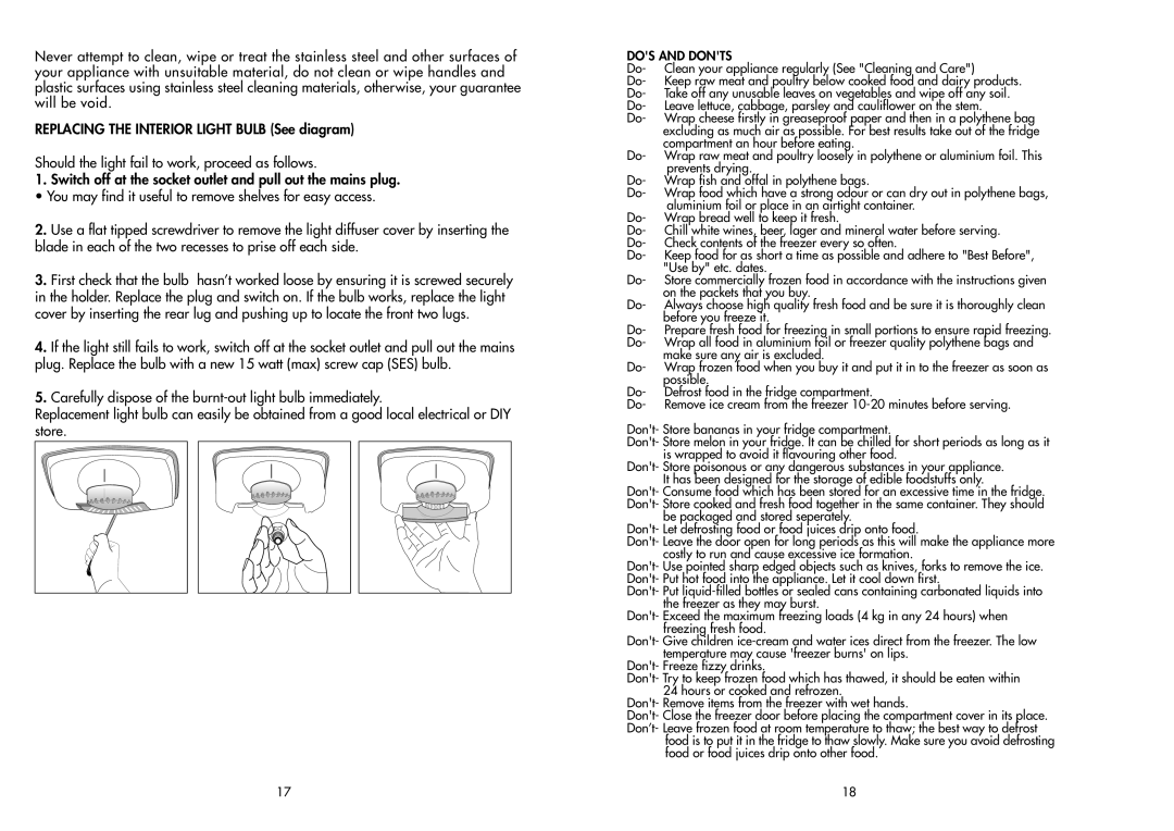 Beko CDA 563 F manual DOS and Donts 