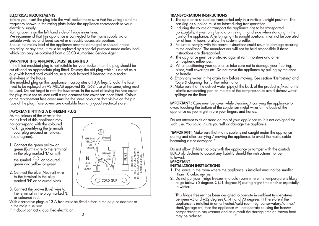 Beko CDA 563 F manual Electrical Requirements 