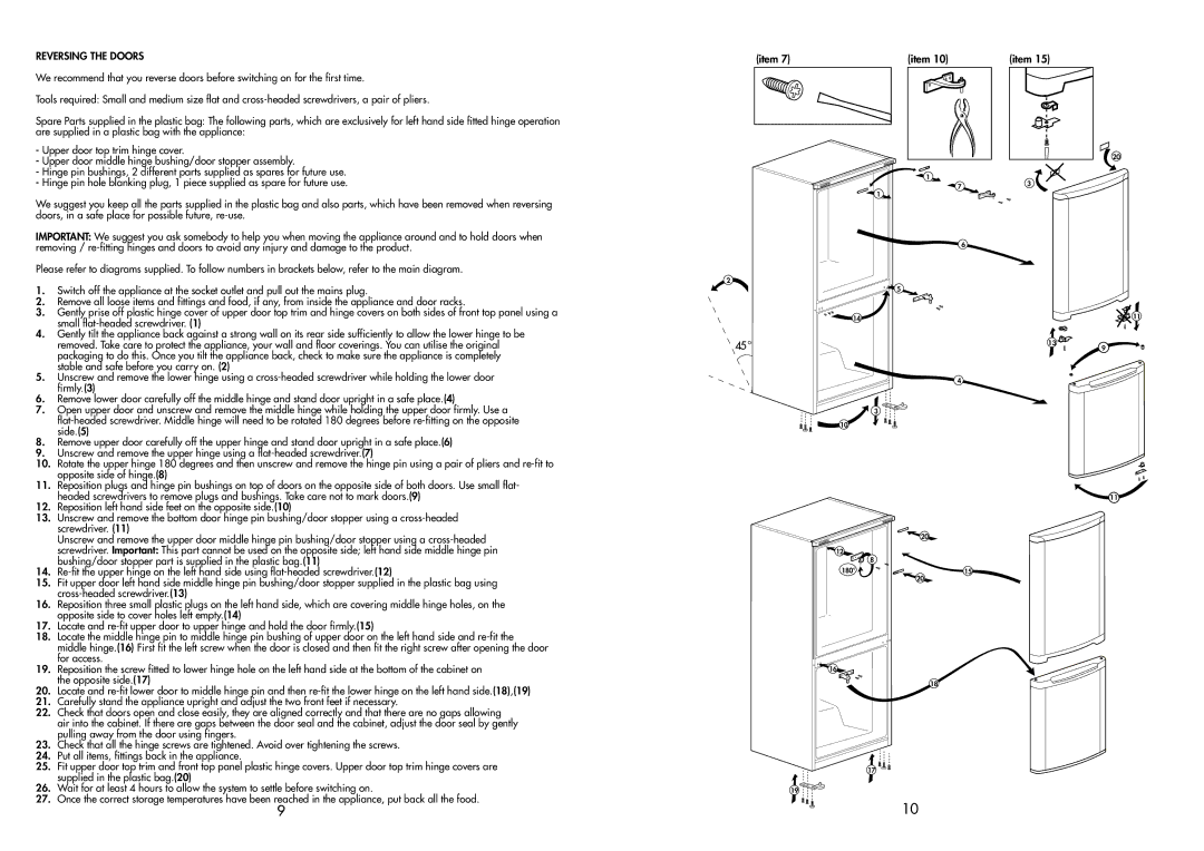 Beko CDA 563 F manual Reversing the Doors 