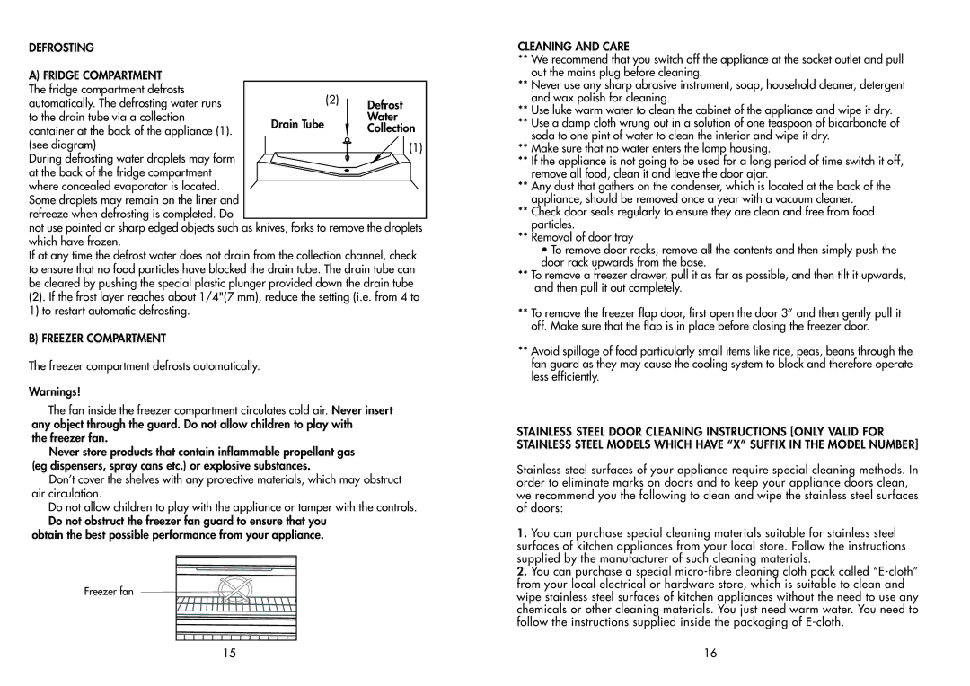 Beko CDA 563 F manual Defrosting Fridge Compartment, Freezer Compartment 