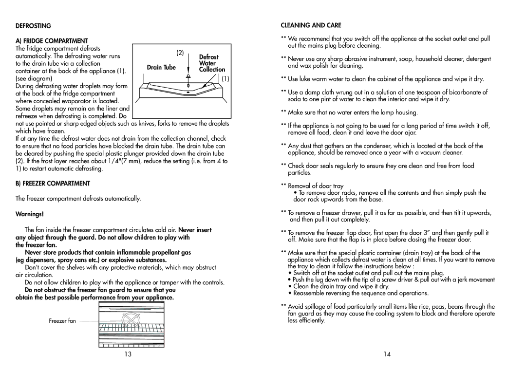 Beko CDA 645 F manual Defrosting Fridge Compartment, Freezer Compartment 
