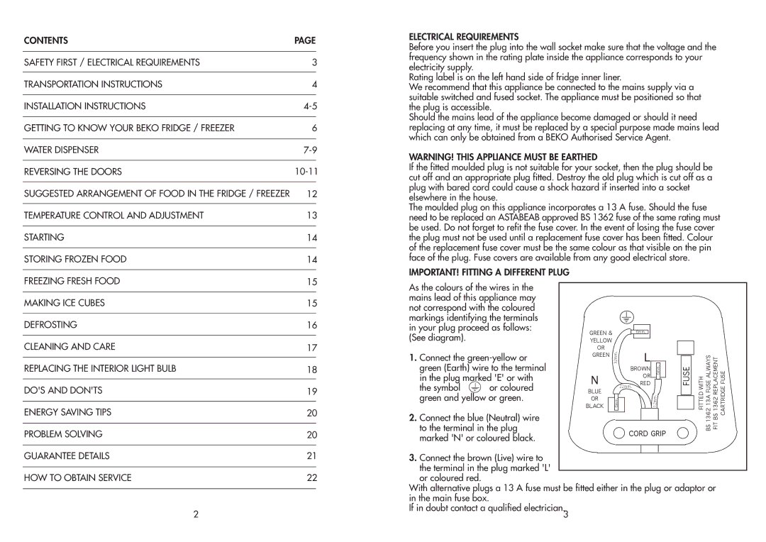 Beko CDA 653 F manual Guarantee Details HOW to Obtain Service 