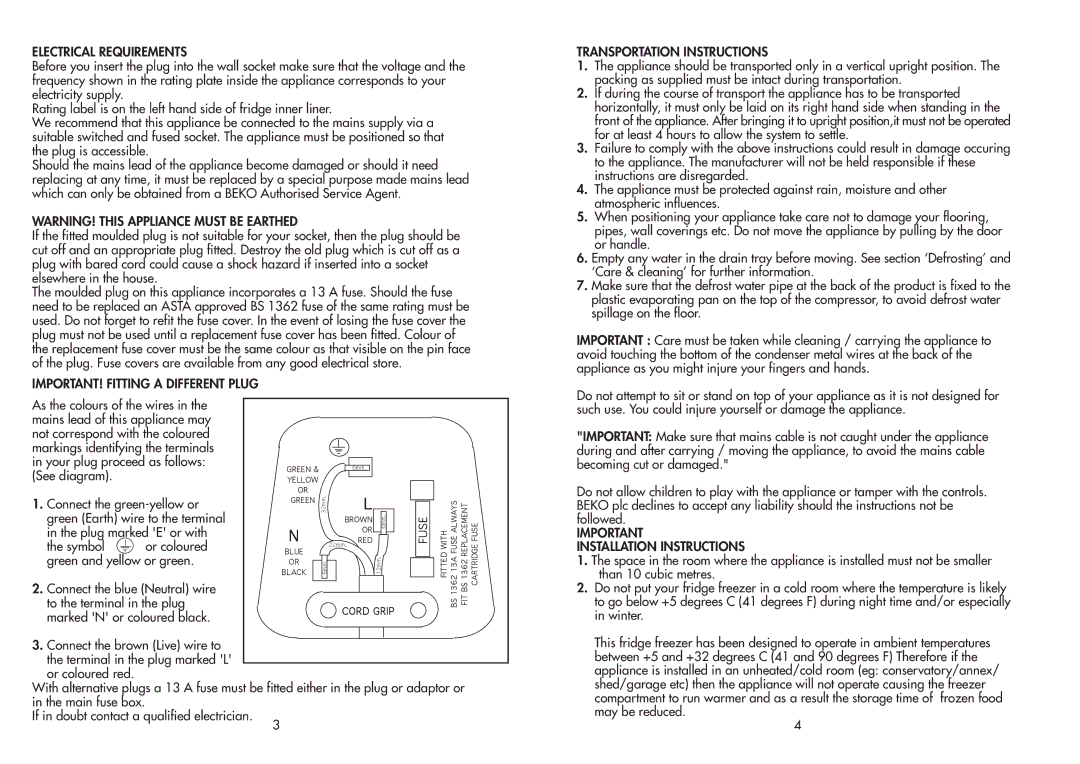 Beko CDA 659 F manual Electrical Requirements 