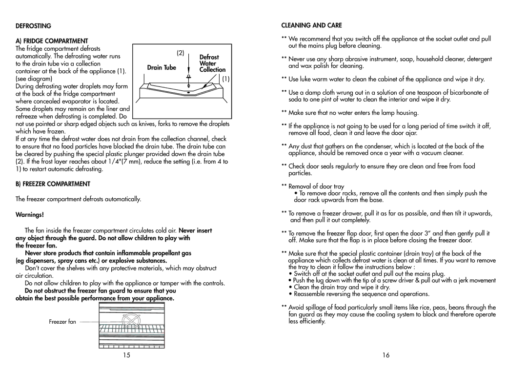 Beko CDA 659 F manual Defrosting Fridge Compartment, Freezer Compartment 