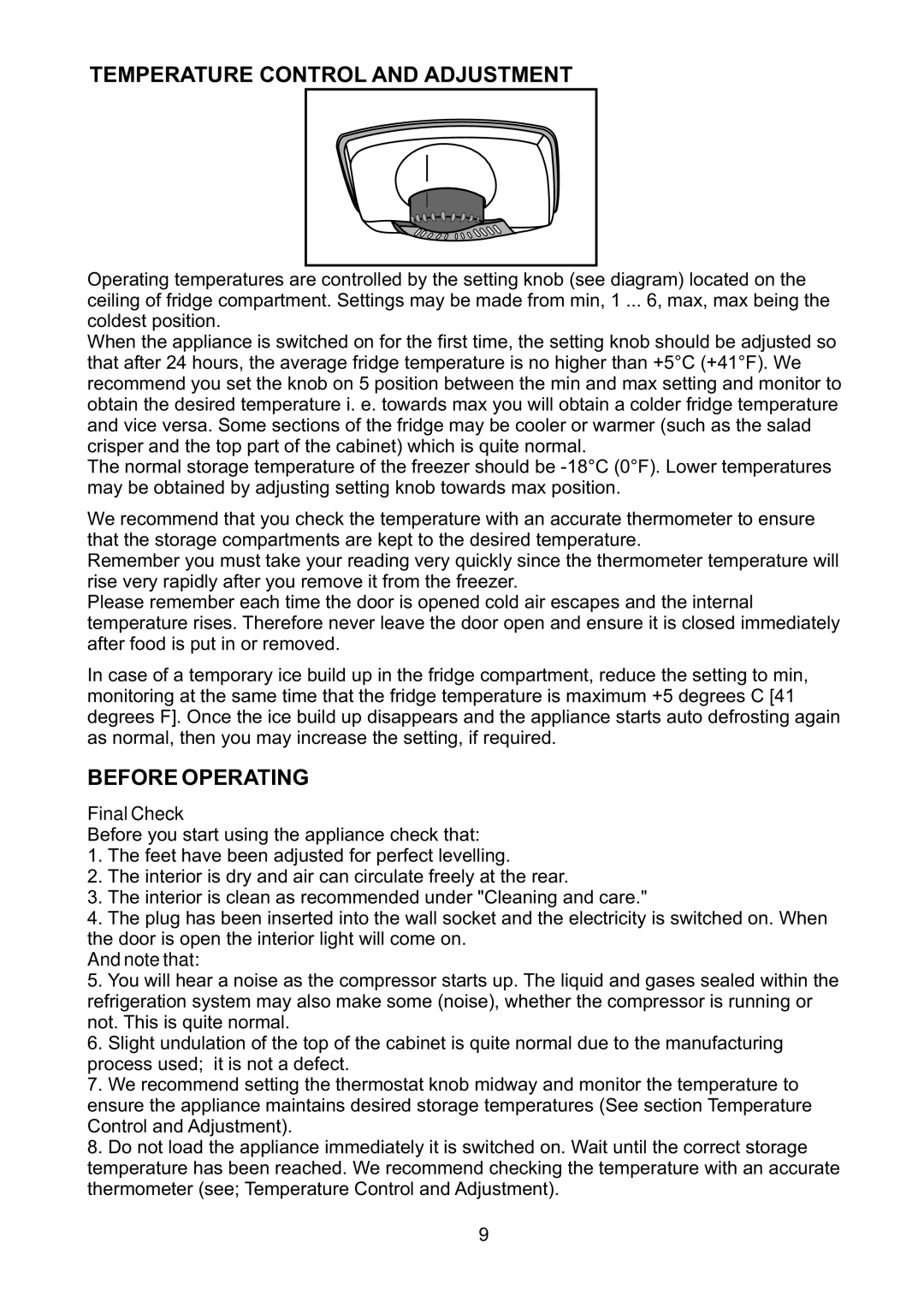 Beko CDA 664 F manual Temperaturecontrol and Adjustment, Before Operating, Asnormal,thenyoumayincreasethesetting,ifrequired 