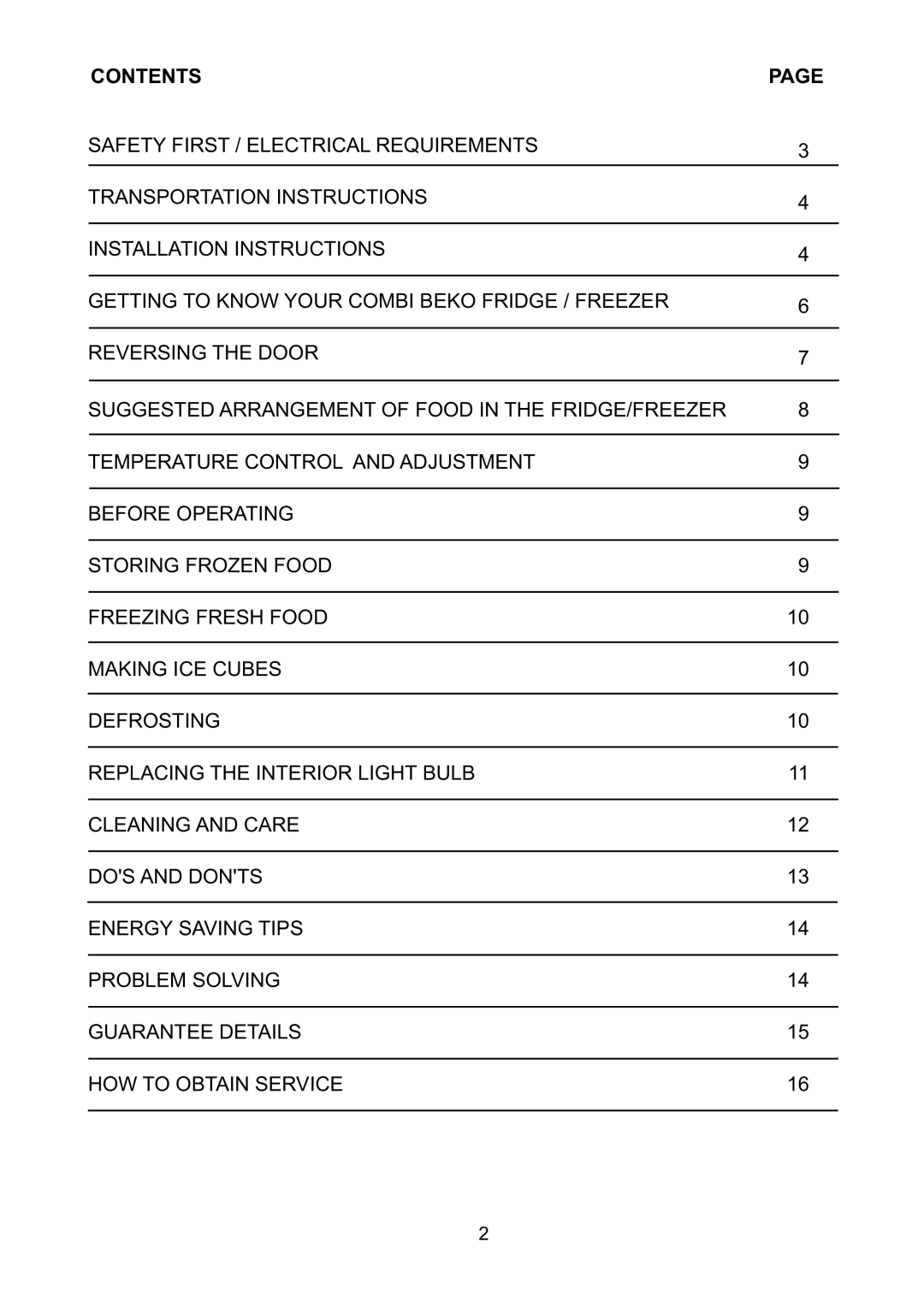 Beko CDA 664 F manual Contentspage 