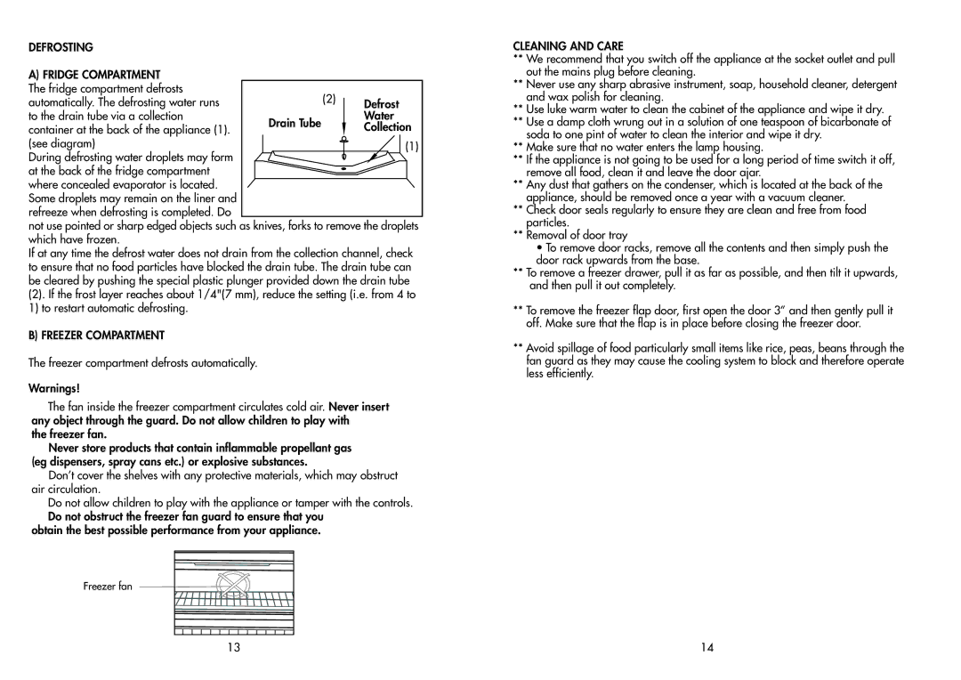 Beko CDA539F manual Defrosting Fridge Compartment, Freezer Compartment 