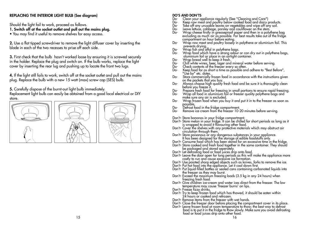 Beko CDA539F manual DOS and Donts 