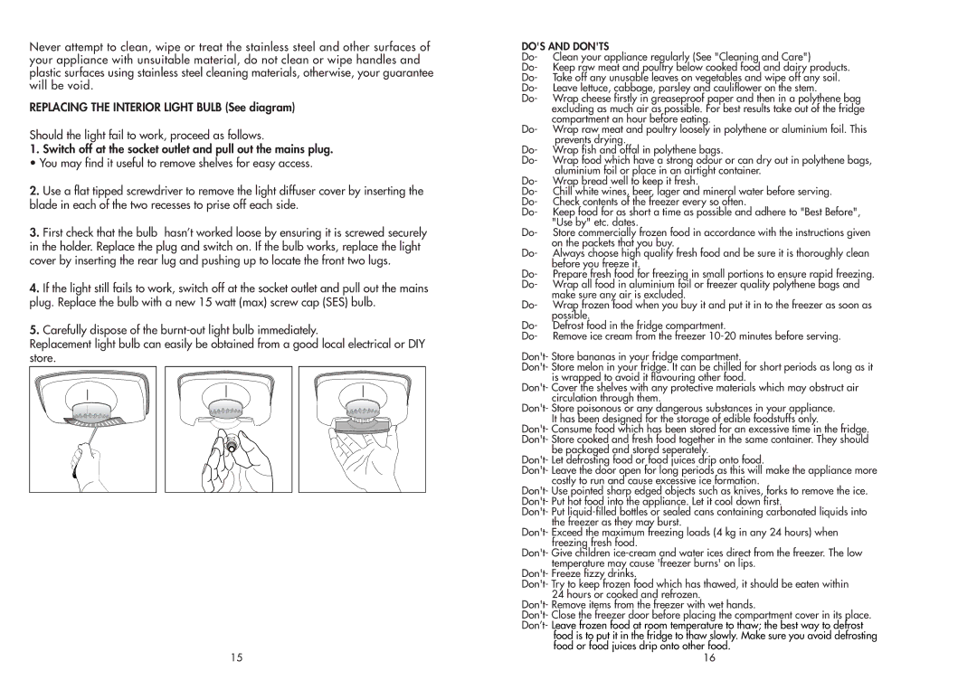 Beko CDA543F manual DOS and Donts 