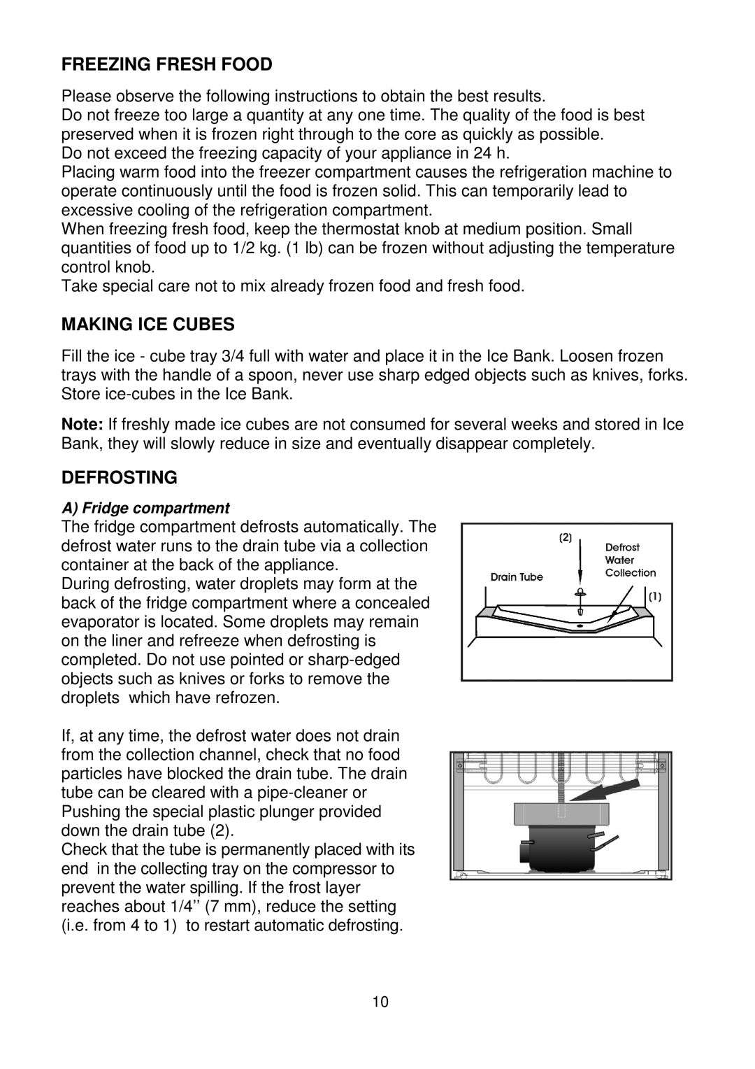 Beko CDA660F installation instructions Freezing Fresh Food, Making ICE Cubes, Defrosting 