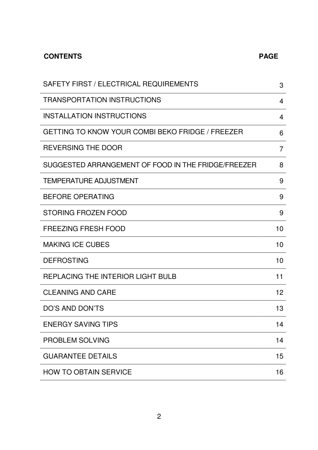 Beko CDA660F installation instructions Contents 