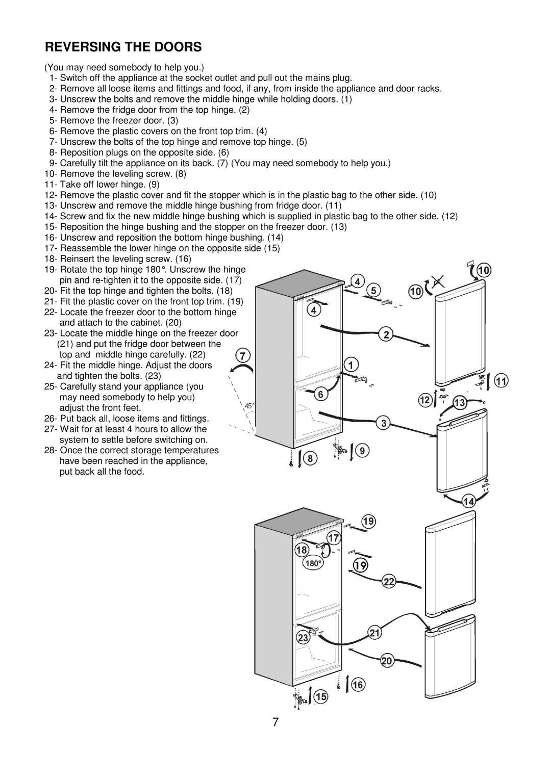 Beko CDA660F installation instructions Reversing the Doors 