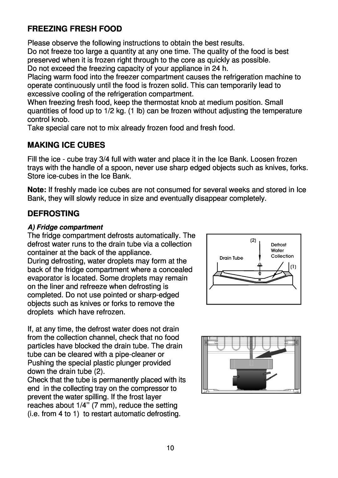 Beko CDA660F installation instructions Freezing Fresh Food, Making Ice Cubes, Defrosting 