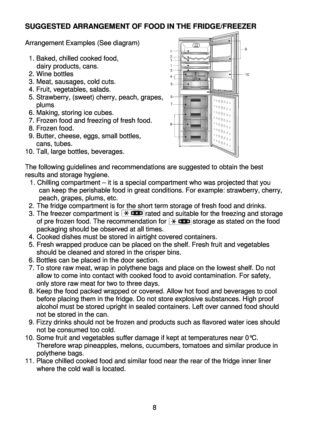 Beko CDA660F installation instructions Suggested Arrangement Of Food In The Fridge/Freezer 