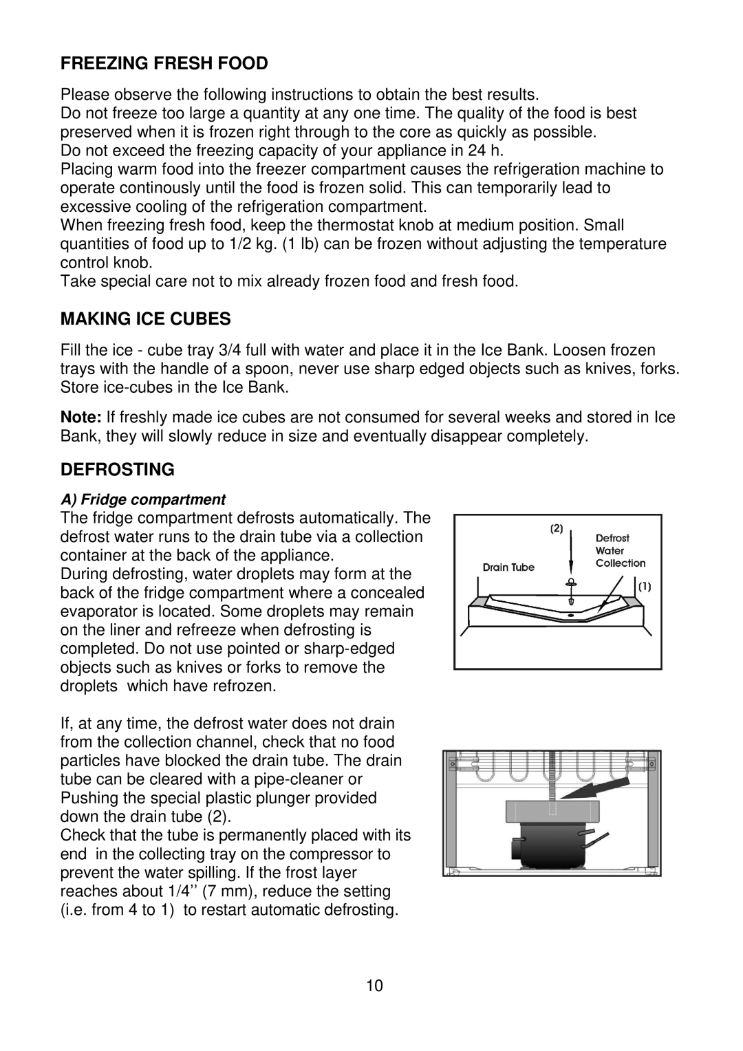 Beko CDA671F installation instructions Freezing Fresh Food, Making ICE Cubes, Defrosting 